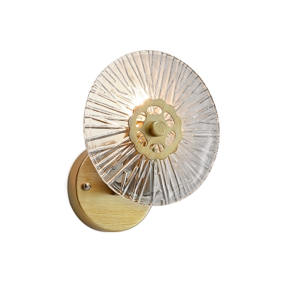 Circular Shade Stair Wall Light Clear Crystal Metal 1 Head Contemporary Wall Lamp in Gold