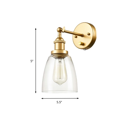 Clear Glass Cone Wall Lamp Rotatable Industrial Retro Style Single Light Indoor Wall Mount Lighting in Brass