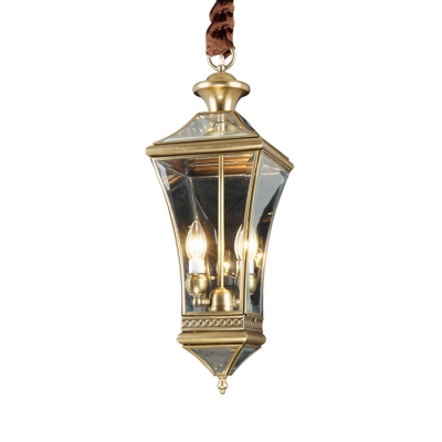 Clear Glass Lantern Pendant Light 2 Lights Vintage Brass Outdoor Lighting for Porch