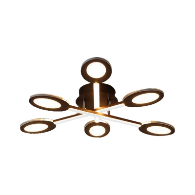 Crossed Lines Semi Flush Mount Lighting Modern Metal 3/4/5/7 Lights Ceiling Light Fixture in Brown