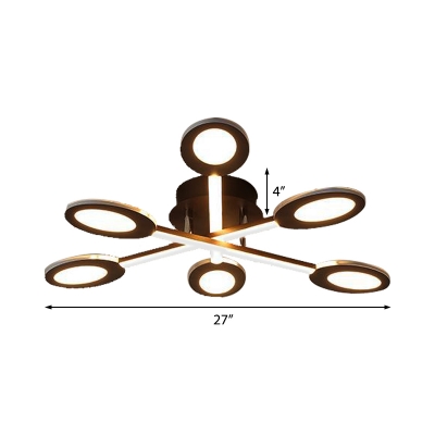 Crossed Lines Semi Flush Mount Lighting Modern Metal 3/4/5/7 Lights Ceiling Light Fixture in Brown