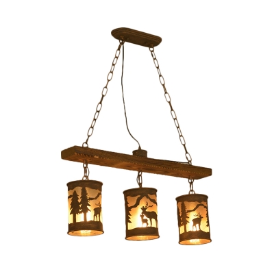 Cylinder Island Chandelier Light with Metal and Fabric Shade 3/5/6 Lights Rustic Hanging Lamp in Rust