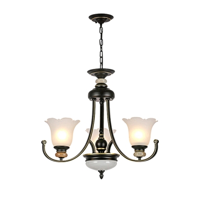 Frosted Glass Scalloped Hanging Ceiling Light 3/6/8/10/12 Heads Modern Ceiling Chandelier in Black for Living Room