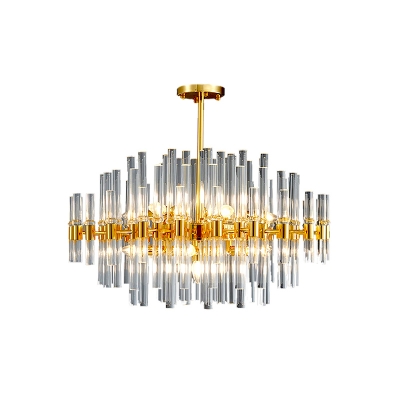 Gold Finish Chandelier with Crystal Glass Rods Mid Century Modern 10 Lights Bedroom Hanging Light