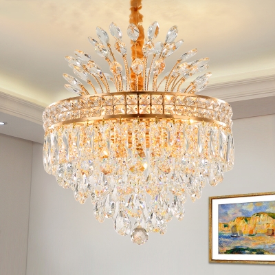 Gold Finish Tiered Chandelier Light Clear Crystal Ball 9 Bulbs Modern Hanging Ceiling Light