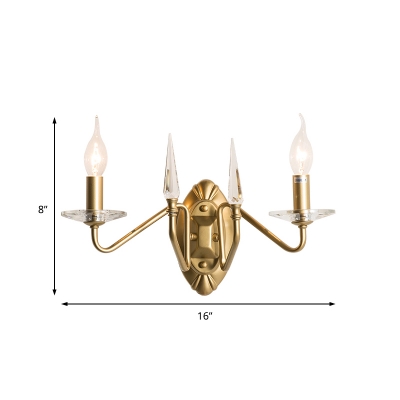 Iron Candle Wall Light Bedroom Dining Room 2 Heads Mid Century Sconce Light in Gold