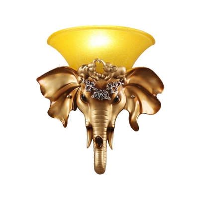 Loft Style Flared Wall Sconce Light Opal Amber Glass 1 Light Wall Mounted Light in Gold for Living Room
