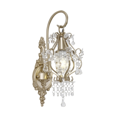 Luxurious Lantern Shape Wall Lamp with Crystal Decor Metal 1 Light Champagne  Sconce Light for Hotel
