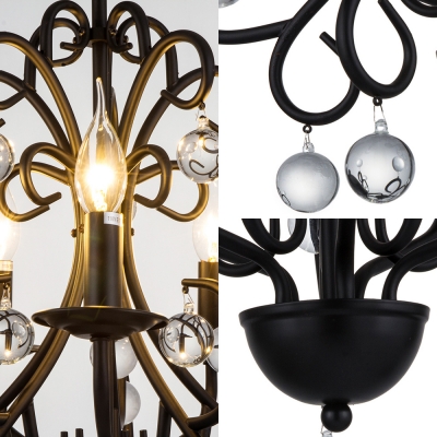 Matte Black Chandelier Lamp with Clear K9 Crystal Metal 5 Lights Traditional Suspension Light
