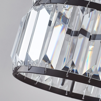 Modern Cylindrical Pendant Light Clear Faceted Crystal 1 Light Indoor Lighting Fixture for Bedroom