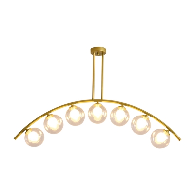 Modern Sphere Pendant Light with Metal Arc Arm 3/5/7/9 Lights Clear/White Glass Island Lighting in Gold