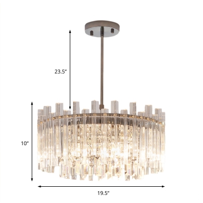 Modernism Round/Rectangle Chandelier Lamp Clear Faceted Crystal 5 Lights Chrome Pendant Light