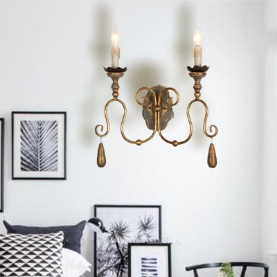 Rustic Sconce Lighting with Candle 1 Light Metal Exposed Bulb Wall Light Fixture in Legacy Brass