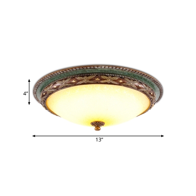 Traditional Dome Flush Lighting Amber Handblown Glass 13.5