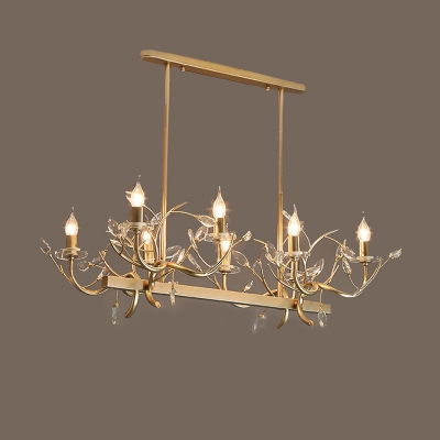 Traditional Linear Island Lighting with Candle 8 Heads Champagne Gold Pendant Lamp with Clear Crystal Accents
