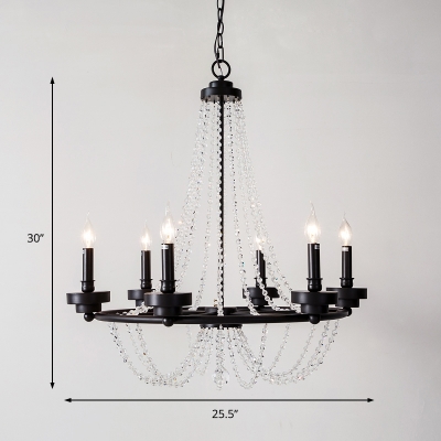 Traditional Ring Chandelier Light with Crystal Beaded Strands 5/6 Lights Metallic Pendant Lamp in Black