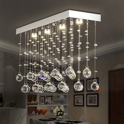Unique Crystal Linear Ceiling Fixture Modern Design Crystal Ball Lighting Fixture over Kitchen Island