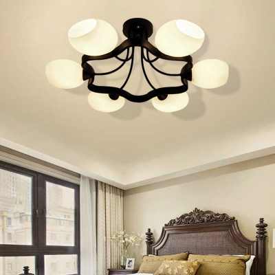 White Orb Shade Semi Flushmount Light with Orb Shade 6/8 Lights Frosted Glass Ceiling Fixture for Hotel