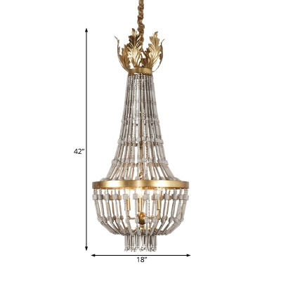 Wood Bead Empire Chandelier Lamp 3 Lights French Country Hanging Pendant Light for Living Room