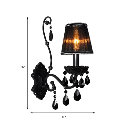 1/2-Light Cone Wall Light with Crystal Modernist Sconce Light with/without Shade in Polished Black for Living Room