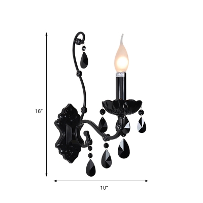 1/2-Light Cone Wall Light with Crystal Modernist Sconce Light with/without Shade in Polished Black for Living Room