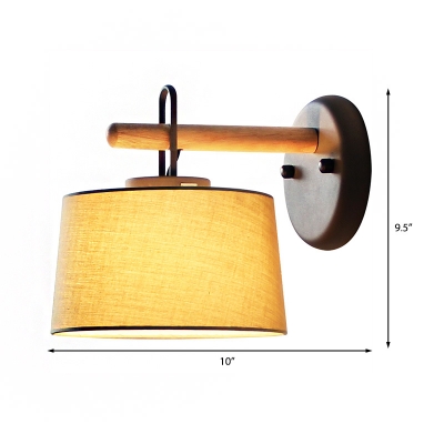 1 Bulb Drum Shade Wall Lighting Fixture Modernist Fabric Bedroom Wall Lamp in Grey