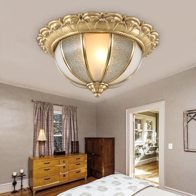 2 Bulbs Bowl Flush Lighting Vintage Dimple Glass Ceiling Flush Mount in Gold for Bedroom