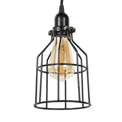 2 Packs Black Birdcage Pendant Lamp Industrial Single Light Metal Indoor Hanging Ceiling Light for Foyer