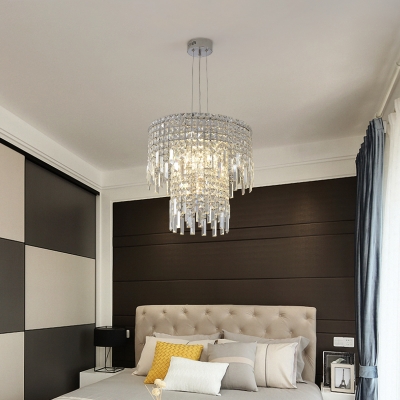 2 Tiers Crystal Pendant Light 4 Lights Modern Bedroom Hanging Ceiling Light in Clear