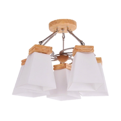 3/5 Heads Cylinder/Trapezoid Ceiling Chandelier Modern White Glass Pendant Light in Wood