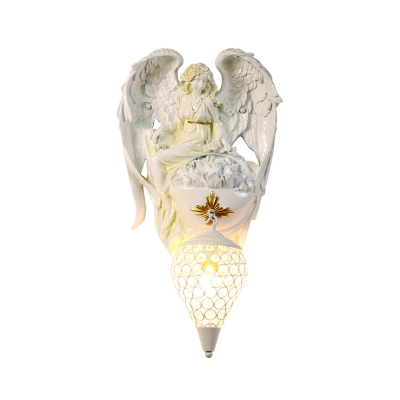 Angel Indoor Wall Light Modern 1 Light Metal Lantern Wall Sconce with Clear Crystal in White Finish