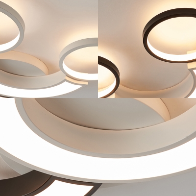 Arc Flush Mount Ceiling Light with 2/3 Rings Nordic Style Led Ceiling Flush Light in Black and White