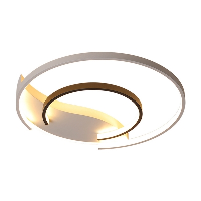 Black and White Circular Ring Ceiling Lamp Minimalist Metal Led Flush Mount Ceiling Light in Warm/White, 16