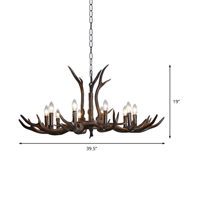 Black Candle Chandelier Lighting with Resin Antlers Vintage 4/6/8/10/15 Lights Height Adjustable Suspension Light