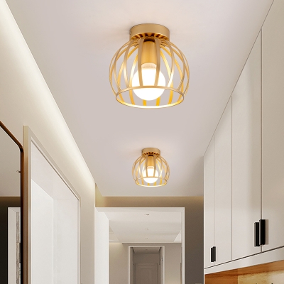 Black/Gold Metal Cage Ceiling Mounted Light Minimalism 1 Light Flushmount Lighting for Corridor