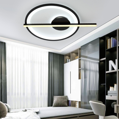 Black Ring Flush Light with Acrylic Diffuser Integrated Led Metal Close to Ceiling Light in White Light, 23.5