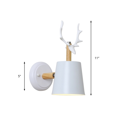 Black/White Cone Wall Mount Light with Antler Decoration Rotatable 1 Light Metal Mini Wall Lamp
