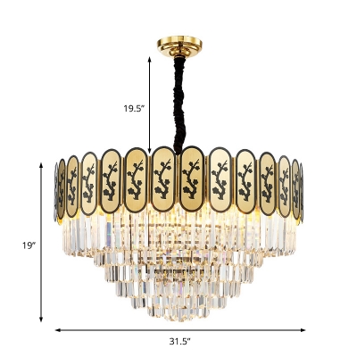 Brass Multi-Tier Chandelier Retro Crystal and Metal Chandelier Light with Tree Pattern for Bedroom