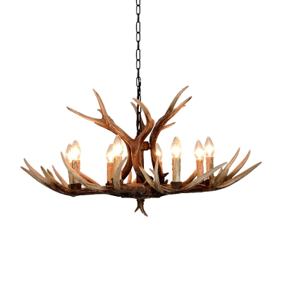 Brown Antlers Chandelier Lighting Fixture Countryside Resin and Metal 4/6/8/9 Lights Suspension Light