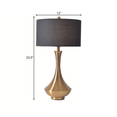 Colonial Drum Table Lamp with Gold/Silver Metal Base Fabric Shade 1 Light Table Lighting for Bedroom
