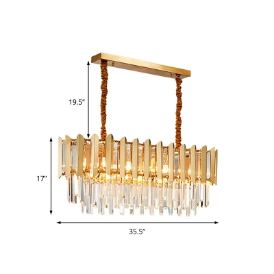 Crystal Linear Pendant Contemporary Metal Dining Room Hanging Lamp in Brass