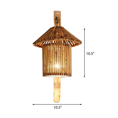 Cylinder/House/Kettle Suspender Wall Light Bamboo 1 Light Asian Mini Wall Sconce Lighting for Tea House