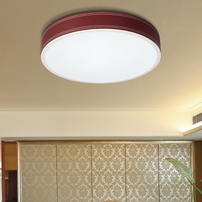 Dark Red Drum Ceiling Light Fixture Minimalism Metal Flush Ceiling Light in Warm/White Light, 12