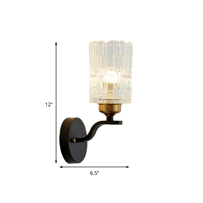 Dining Room Cylinder Wall Light Clear Crystal Metal 1 Light Modern Sconce Lamp in Black