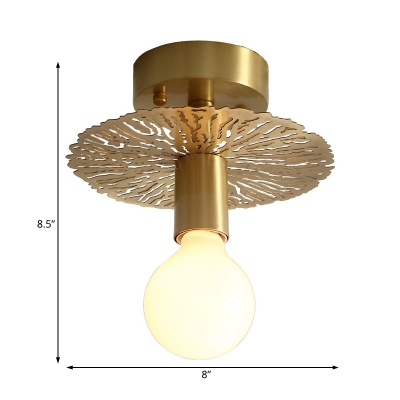 Exposed Bulb Semi Flush Mount Lighting 1 Light Vintage Mini Ceiling Flush Light in Brass Finish