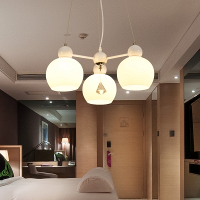Frosted Glass Global Chandelier Lamp Modern 3/5 Lights Foyer Pendant Lighting in Black/White