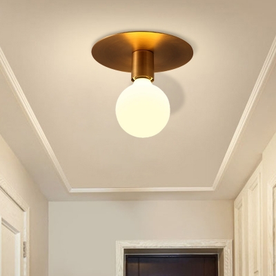 Golden Square/Round Backplate Flush Mount Fixture with Frosted Glass Simple 1 Head Flushmount Ceiling Lamp