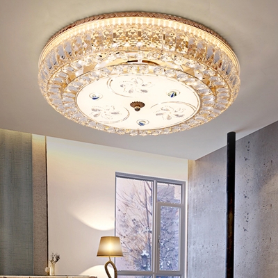 Integrated Led Drum Flush Mount Light Modernism Clear Crystal Flush Lighting with Glass Diffuser