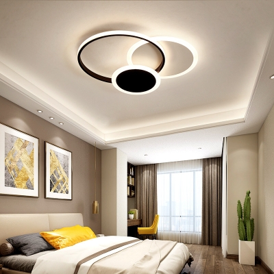 Led Ring/Square Flush Lighting Nordic Metal Black/White Indoor Ceiling Light in Warm/White Light