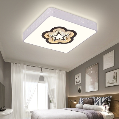 Led Square Flush Mount Lighting with White Metal Shade Modern Crystal Flush Ceiling Light for Bedroom